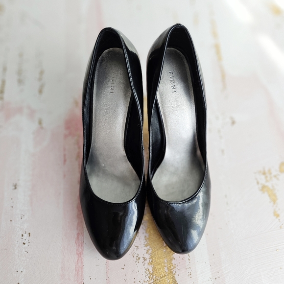 FIONI Women's Black Patent Faux Leather High Heel Stiletto Platform Pumps 7.5 - Picture 9 of 16